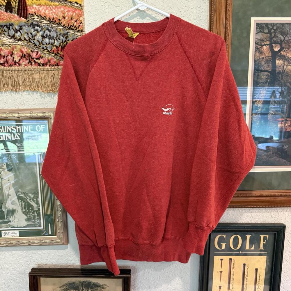 Vintage 70s RARE Wrangler Designer Red USA Western Sweatshirt‎ Size Mens Large